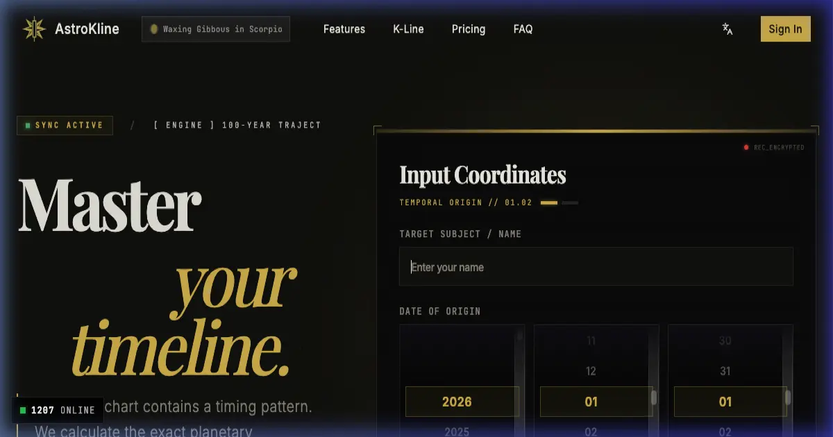 Screenshot of AstroCurve, Turns your birth chart into a three year timing map